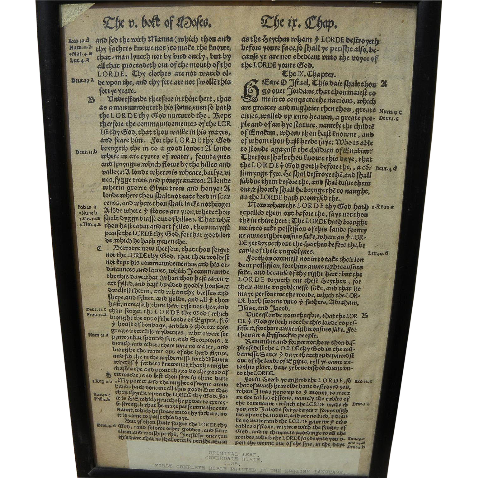 Rare original leaf from the Coverdale Bible